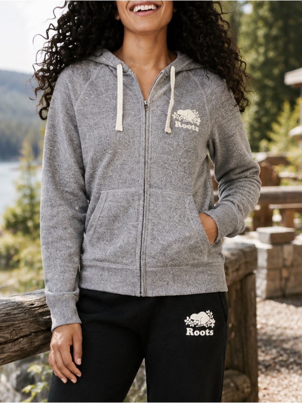 Roots Zip Up Hoodie XS Gray Salt Pepper Canada